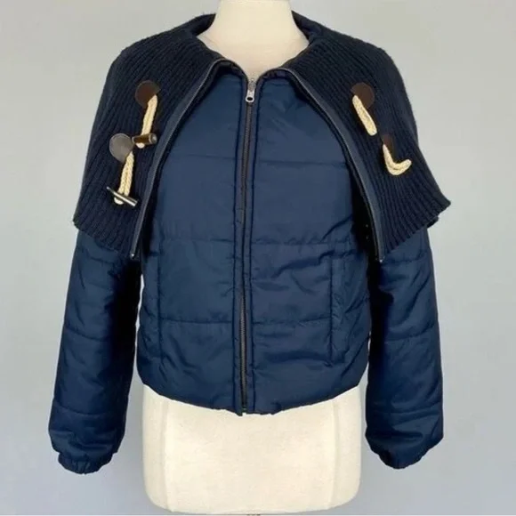 Daughters of the Liberation Navy Toggle Cape Puffer Jacket Anthropologie M - Picture 2 of 10
